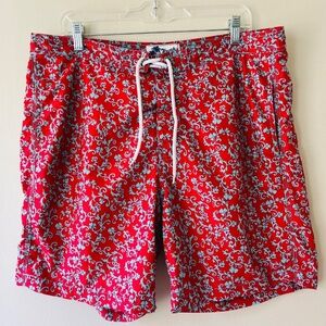 Trunks Surf n Swim Red Turquoise Lace Up Pockets Summer Pants Shorts Size L
